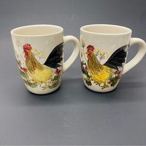 Paula Dean Set of 2 Southern Rooster Coffee Tea Cups Mugs Hand Painted Farmhouse